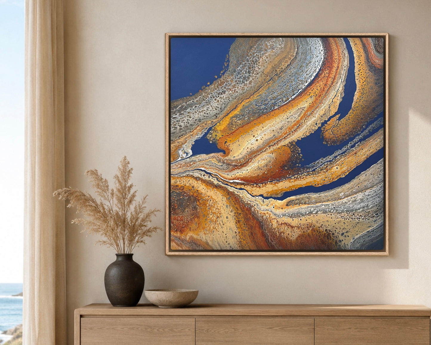 Ember Shores | 92x92cm Original Artwork by Angela Roskell